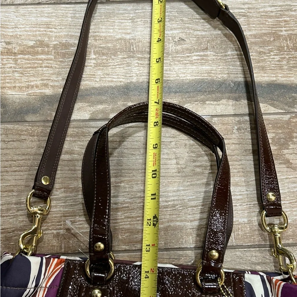 New Coach Ashley Scarf Print Purse F20113 Purple Brown Patent Leather Bag Y2K - Picture 3 of 15